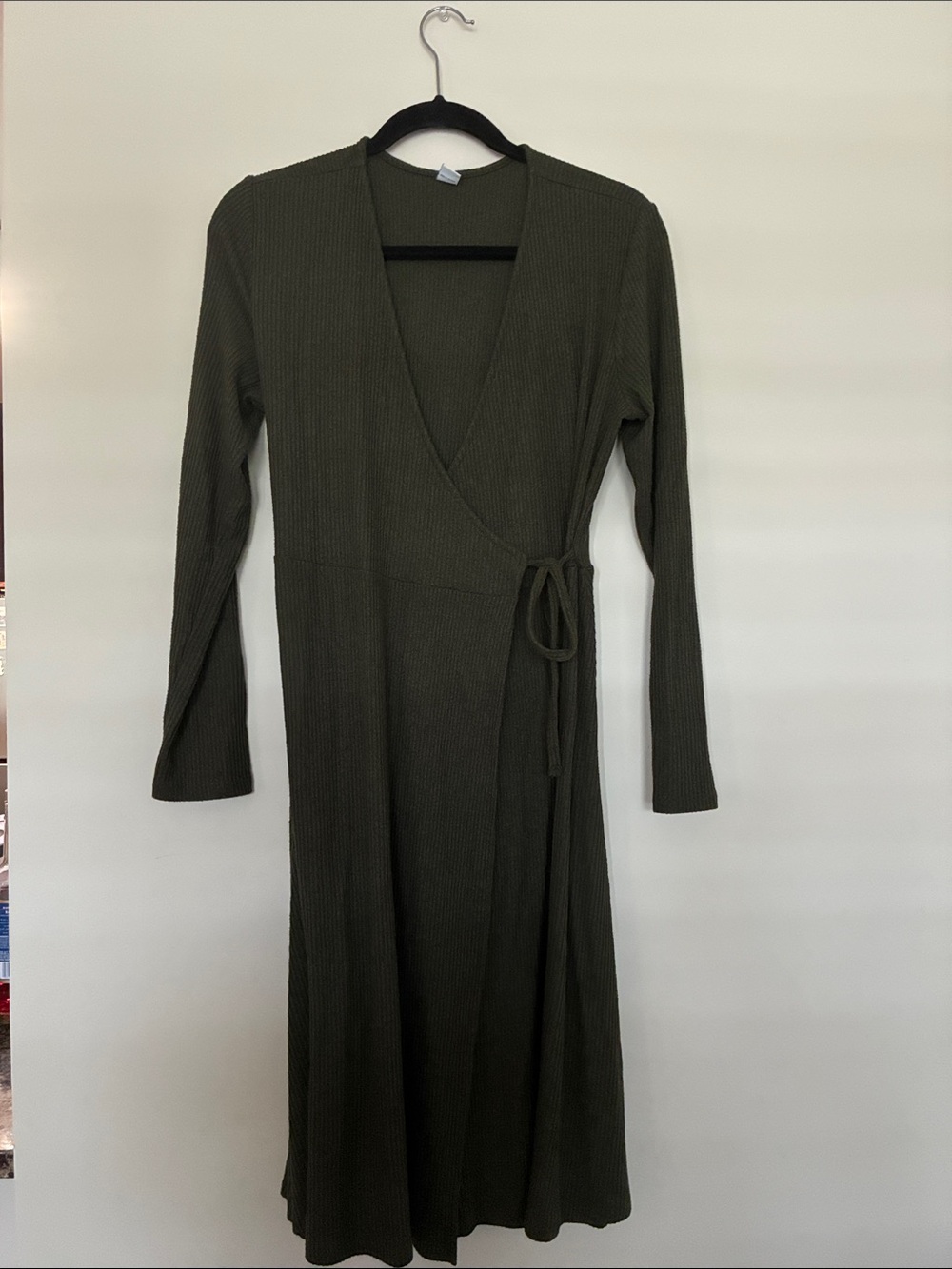 Old Navy Olive Wrap Dress — Ribbed Long Sleeve